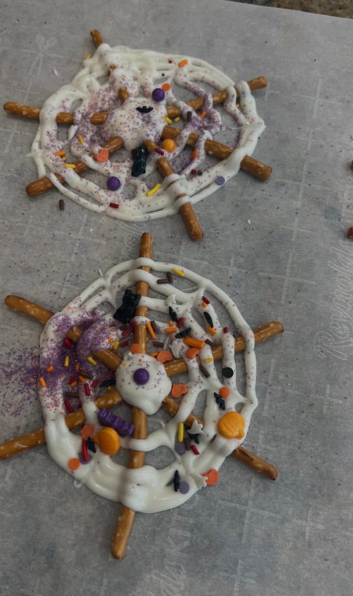 Spider web pretzel treats